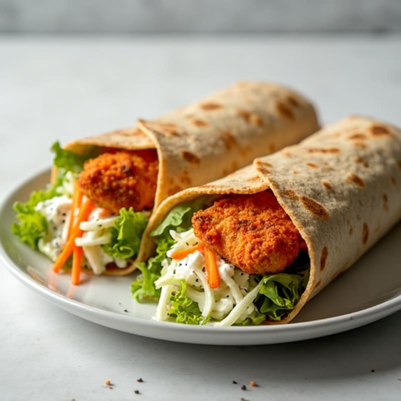 Crispy Buffalo Chicken Wrap with Cool Blue Cheese Slaw