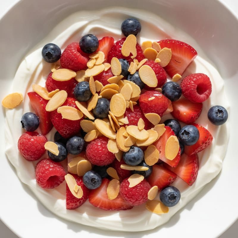 Protein Greek Yogurt Bowl with Mixed Berries and Almonds