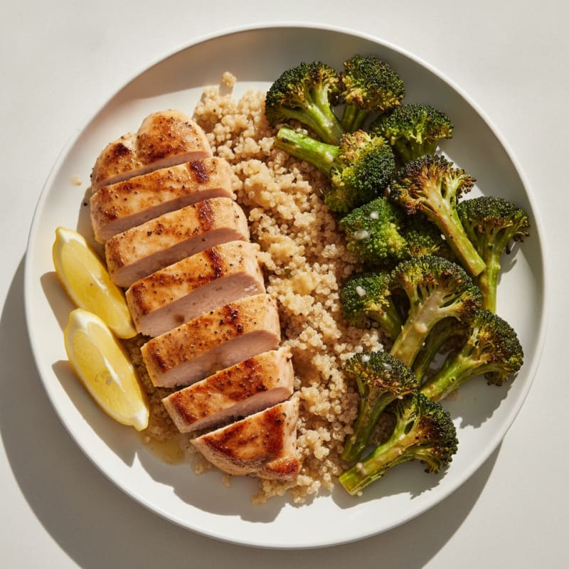 Seared Turkey Breast with Roasted Broccoli and Quinoa