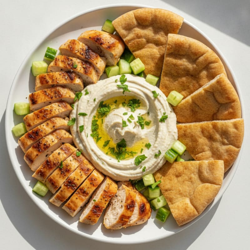 Garlic Herb Hummus with Pita and Grilled Chicken
