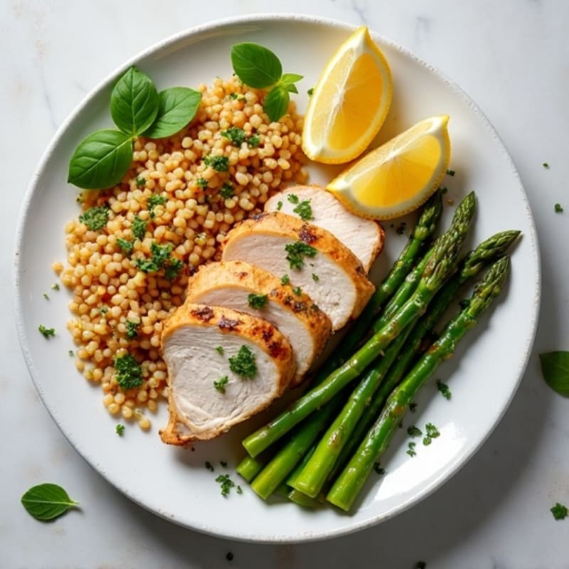 Herb-Seared Turkey Breast with Steamed Farro and Asparagus