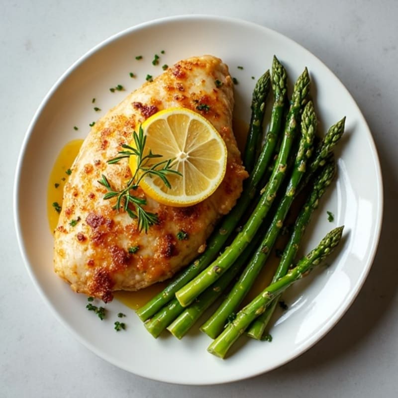 Crispy Lemon Herb Roasted Chicken with Roasted Asparagus