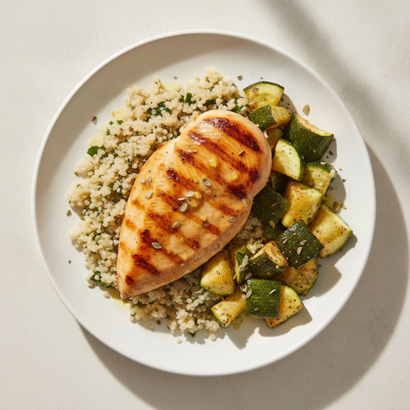 Grilled Chicken Breast with Roasted Zucchini and Quinoa