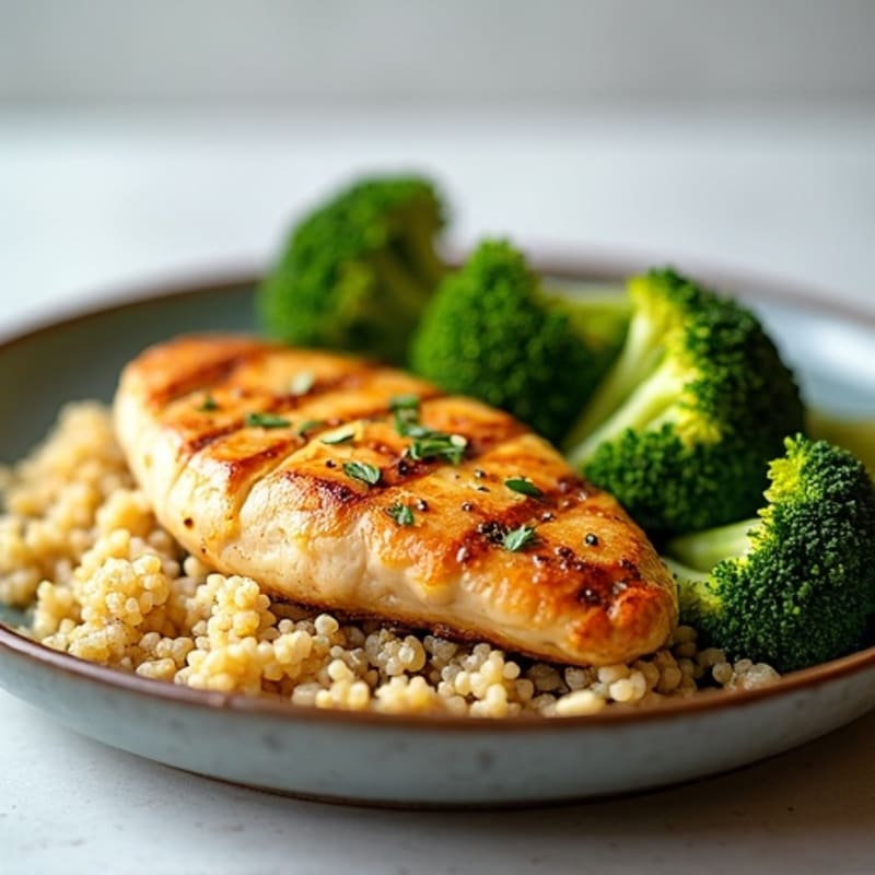 Grilled Chicken Breast with Quinoa and Roasted Broccoli