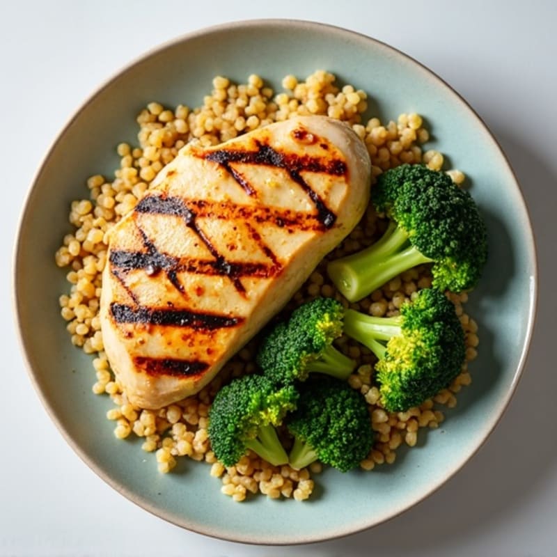 Grilled Chicken Breast with Quinoa and Roasted Broccoli