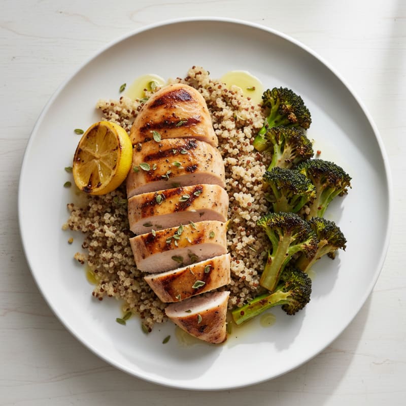 Grilled Chicken Breast with Quinoa and Roasted Broccoli
