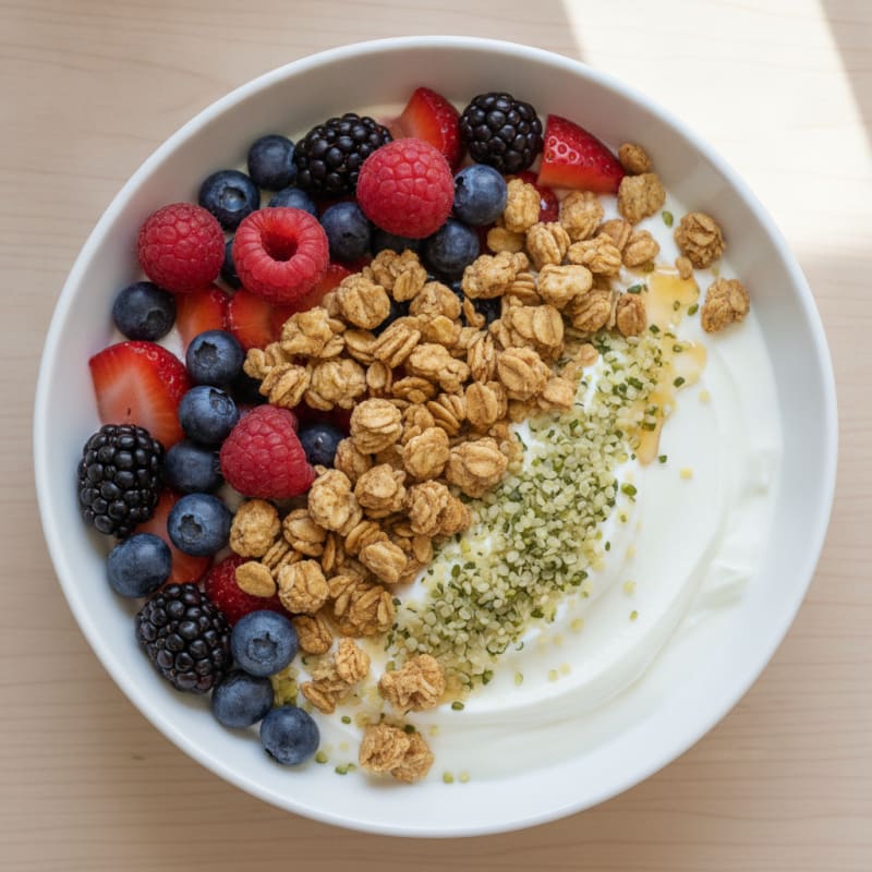 Creamy Greek Yogurt Bowl with Mixed Berries and Protein Granola