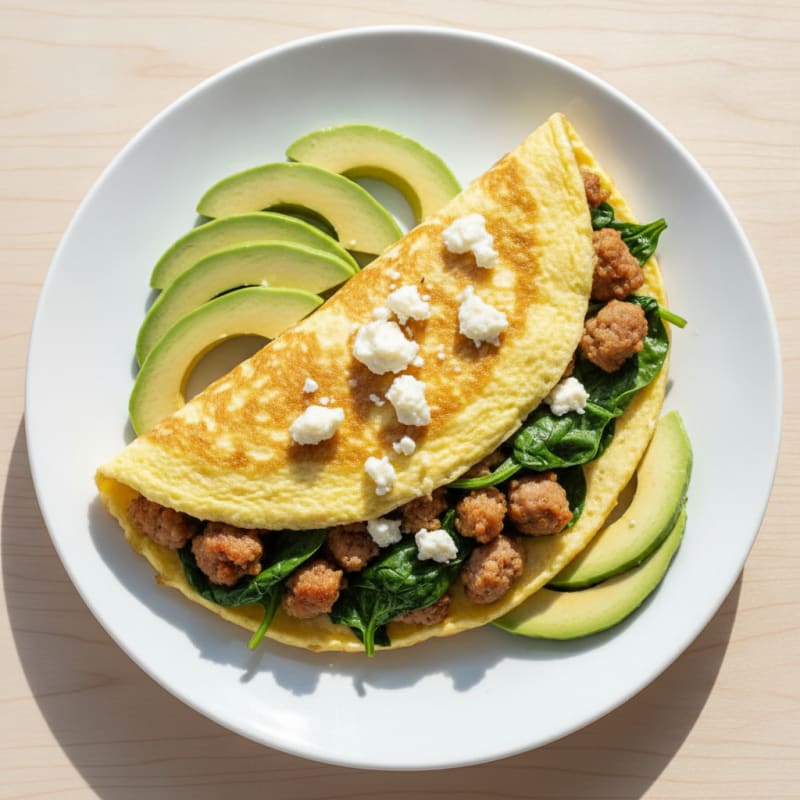 Egg White and Spinach Omelet with Turkey Sausage