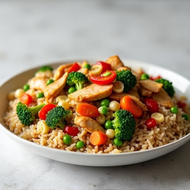 Chicken and Fresh Vegetable Stir-Fry with Brown Rice