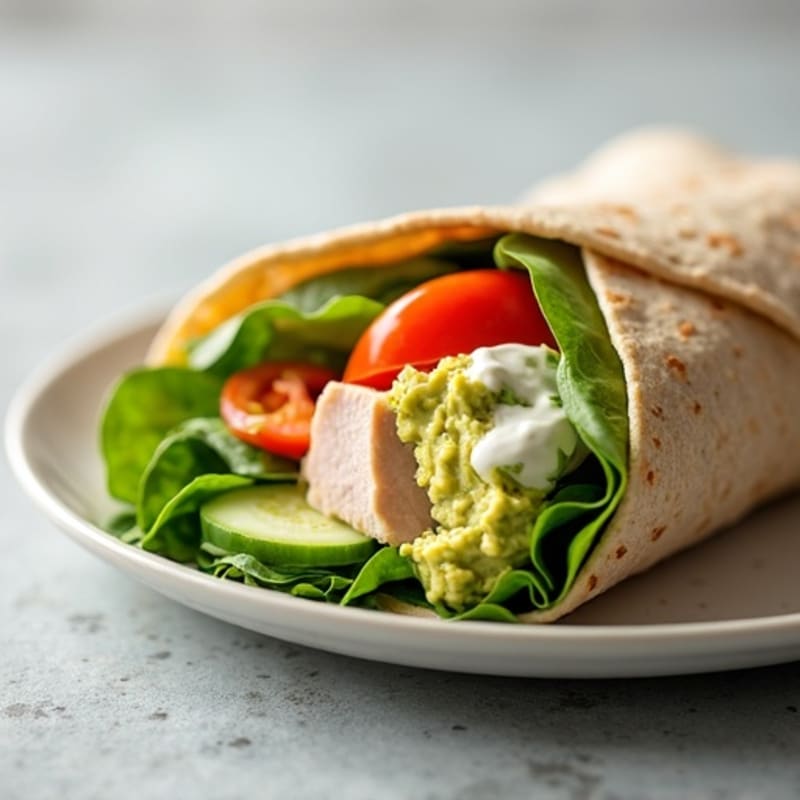Fresh Turkey and Creamy Avocado Wrap with Crisp Vegetables