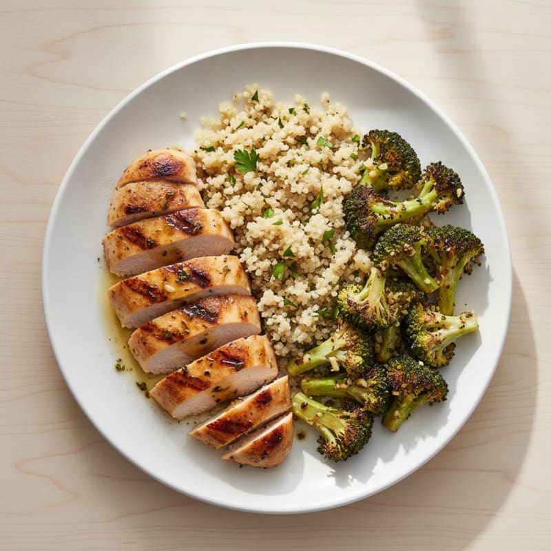 Grilled Chicken Breast with Quinoa and Roasted Broccoli