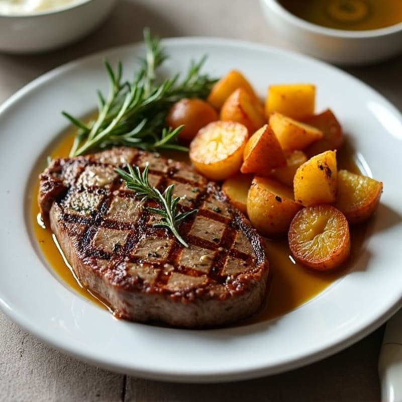 Pan-Seared Steak with Crispy Herb-Roasted Potatoes