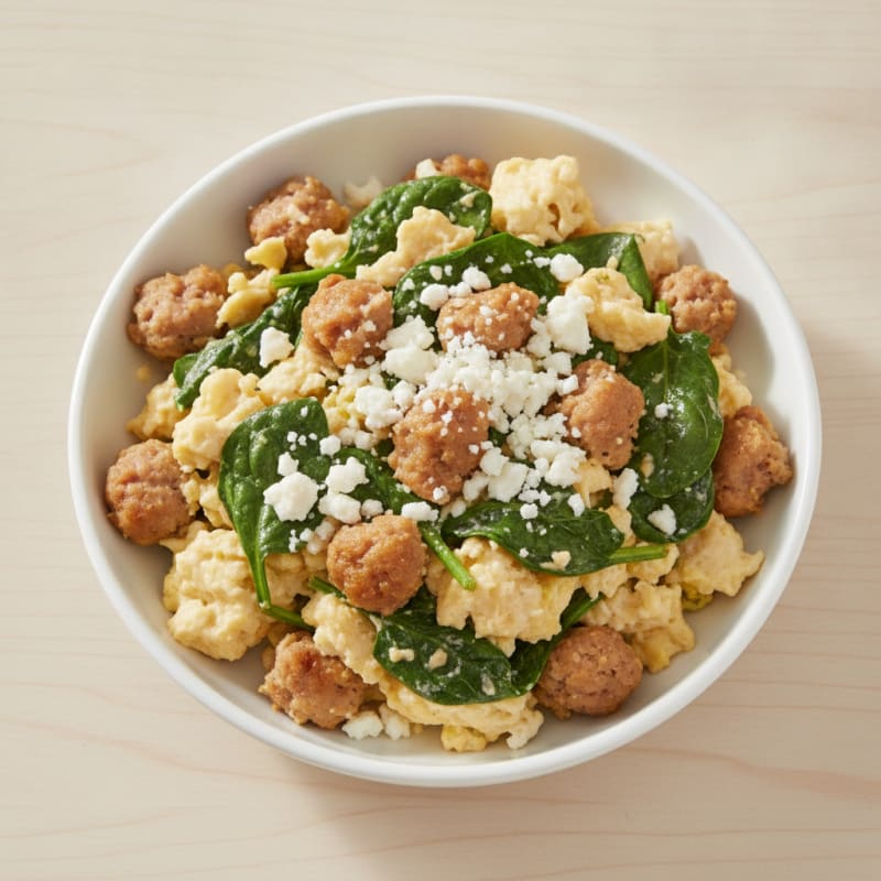 Egg White and Turkey Sausage Scramble with Spinach and Feta