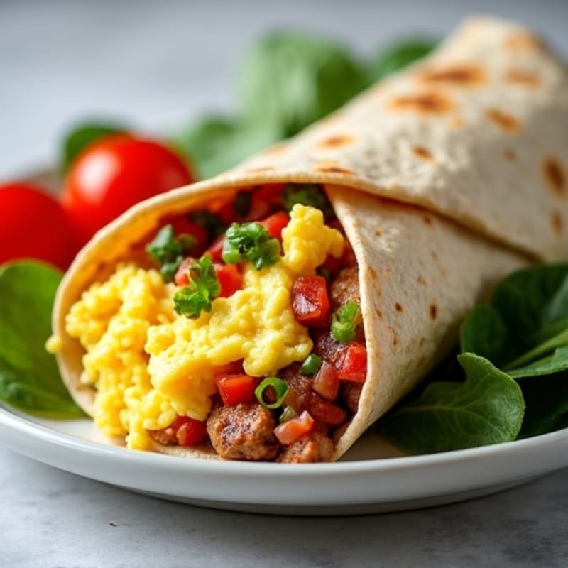 High-Protein Scrambled Egg and Lean Turkey Sausage Breakfast Burrito