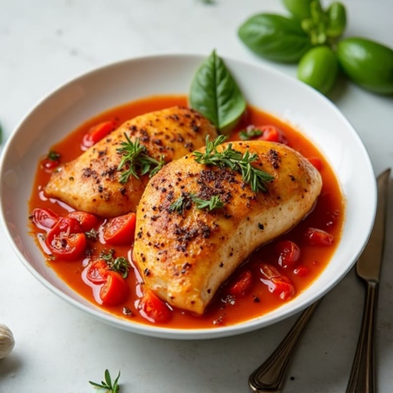 Herb-Simmered Chicken with Bell Peppers and Crushed Tomatoes