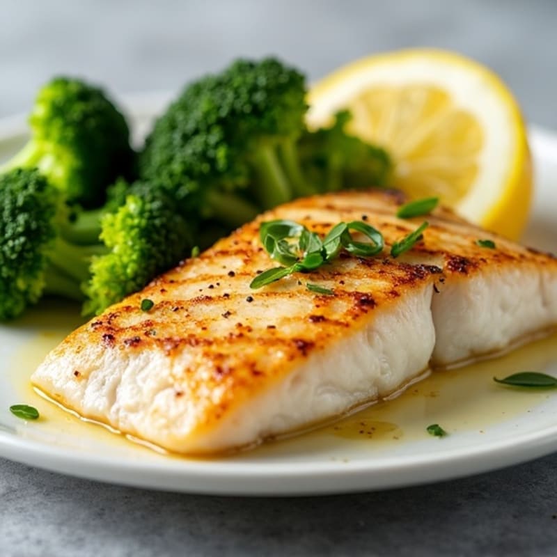 Seared Tilapia with Steamed Broccoli and Lemon