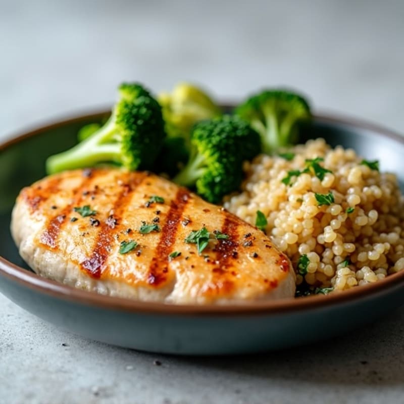Grilled Chicken Breast with Roasted Broccoli and Quinoa