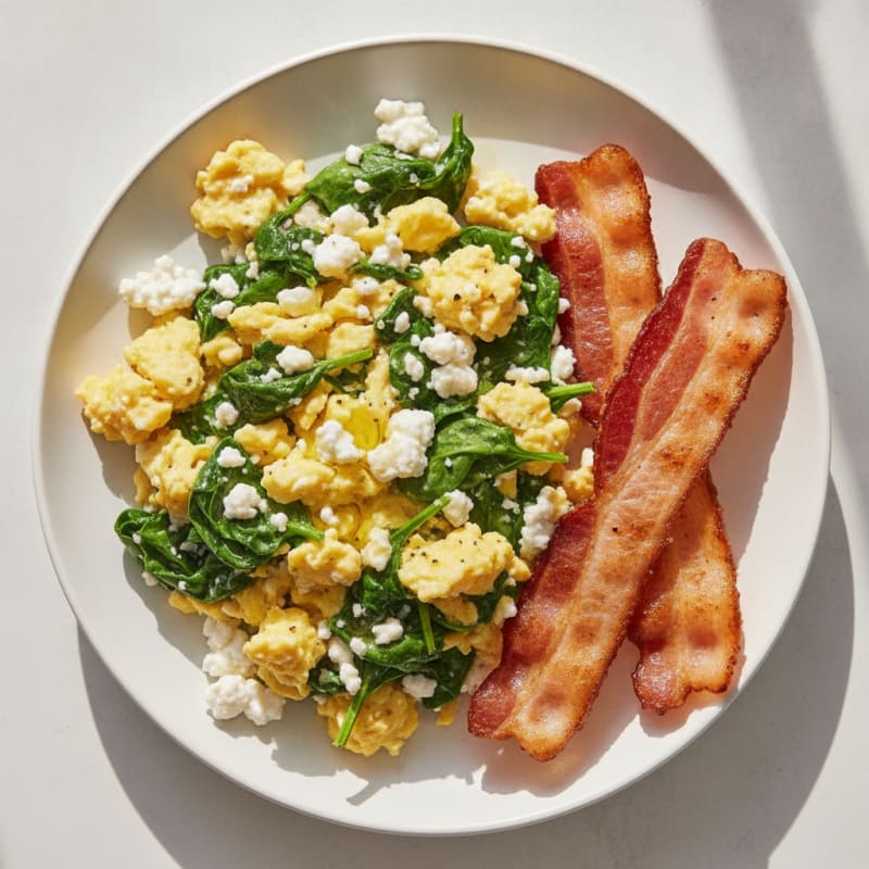 Cottage Cheese Scramble with Spinach and Turkey Bacon