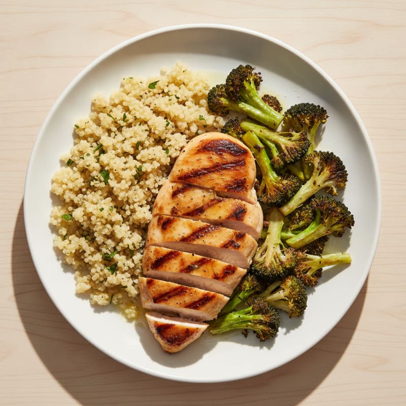 Grilled Chicken Breast with Quinoa and Roasted Broccoli