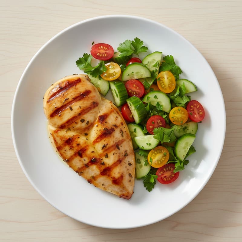 Grilled Chicken Breast with Cucumber Tomato Salad