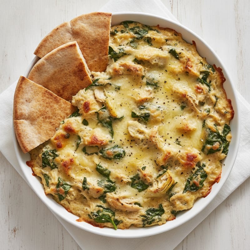 Baked Spinach Artichoke Dip with Toasted Pita