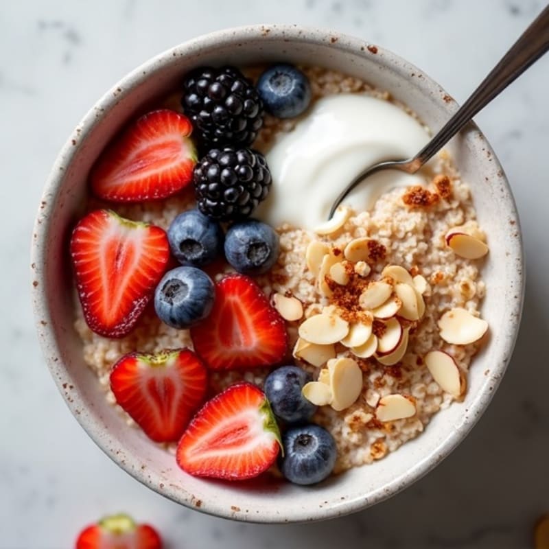 Creamy Protein Oatmeal with Fresh Berries and Toasted Almonds