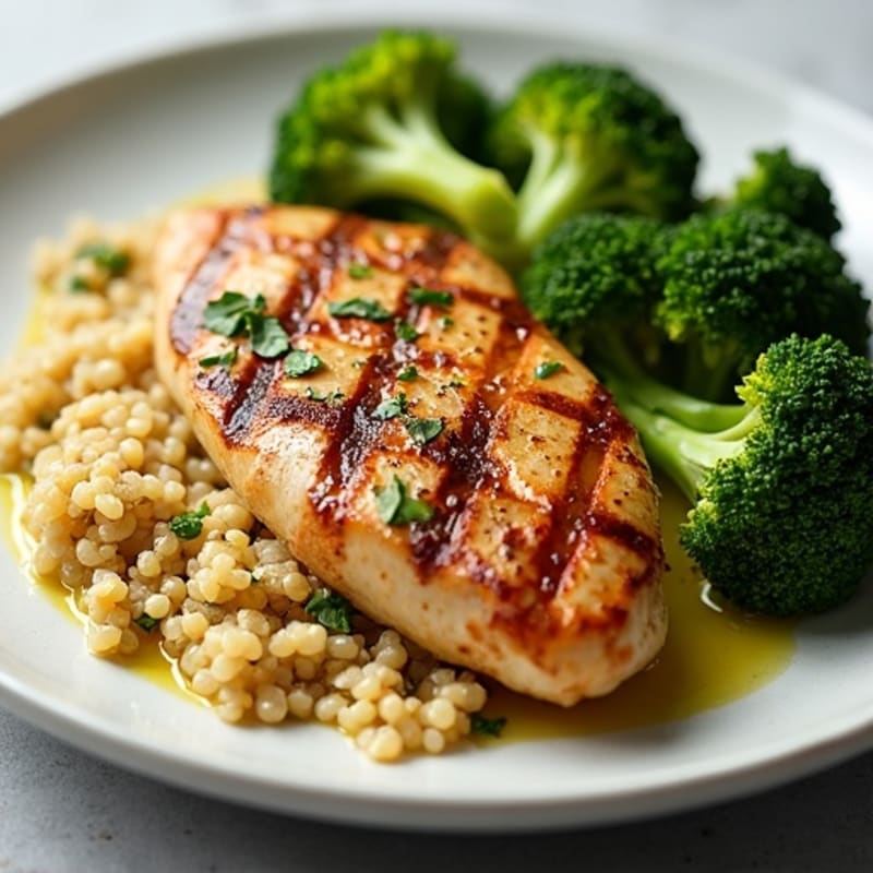 Grilled Chicken Breast with Quinoa and Roasted Broccoli