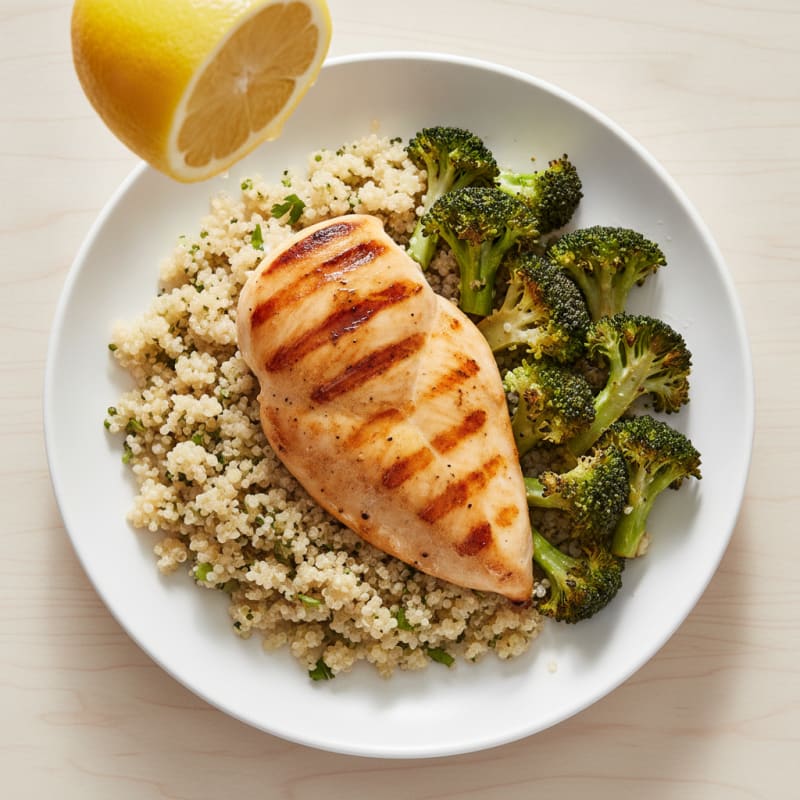 Grilled Chicken Breast with Quinoa and Roasted Broccoli
