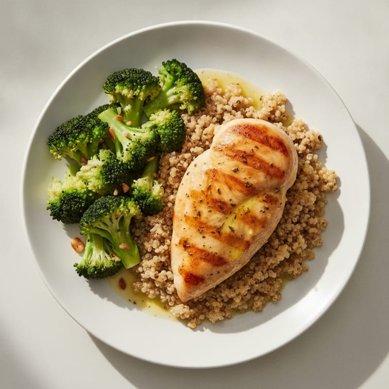 Grilled Chicken Breast with Quinoa and Steamed Broccoli