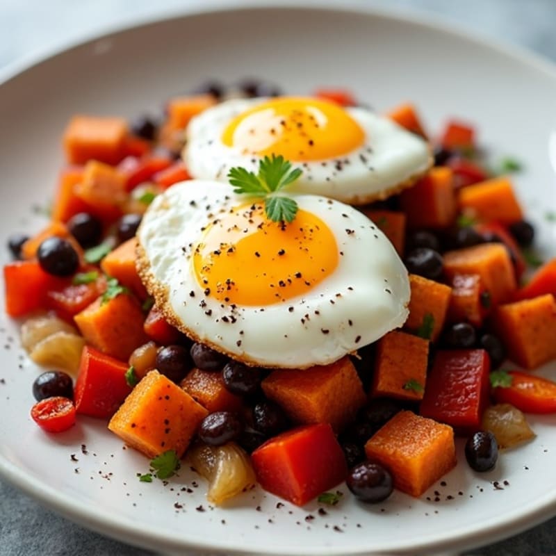 Crispy Sweet Potato Hash with Poached Eggs