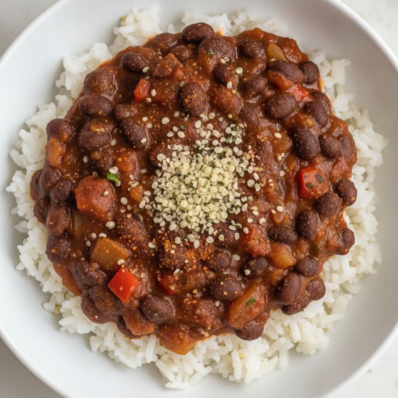 Hearty Black Bean Chili with Fluffy Rice