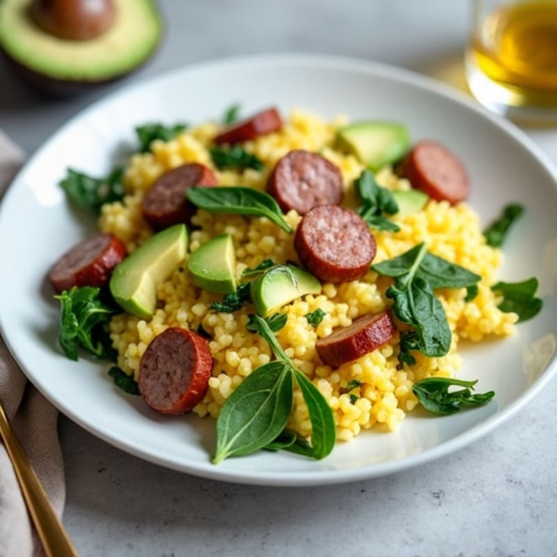 Egg White and Spinach Scramble with Turkey Sausage