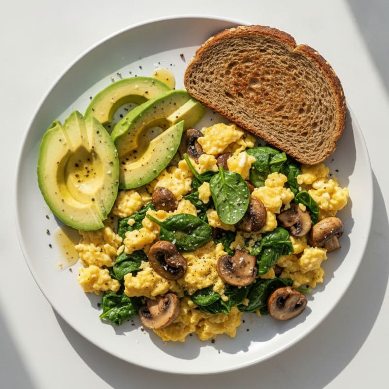 Avocado Mushroom Spinach Scramble