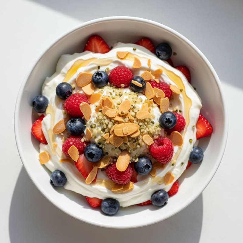 Greek Yogurt Protein Parfait with Mixed Berries and Almond Crunch
