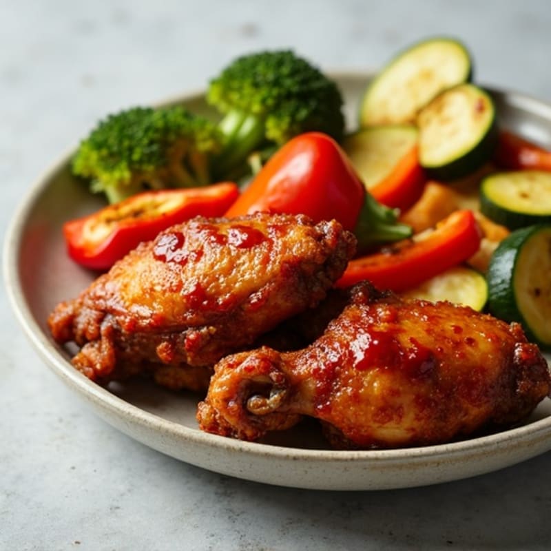 Crispy Baked Spicy BBQ Chicken Wings with Roasted Vegetables