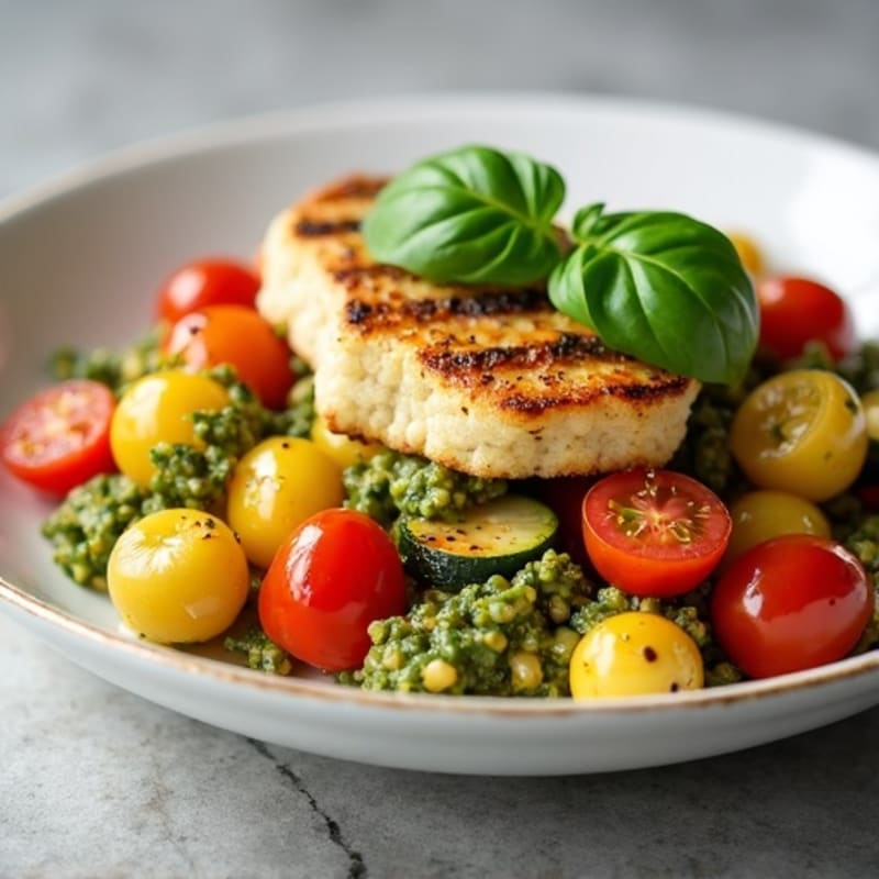 Cauliflower Gnocchi with Roasted Vegetables and Fresh Basil Pesto