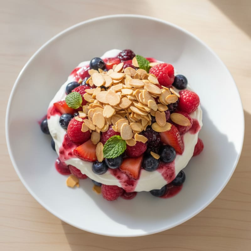 Greek Yogurt Protein Parfait with Mixed Berries and Almonds