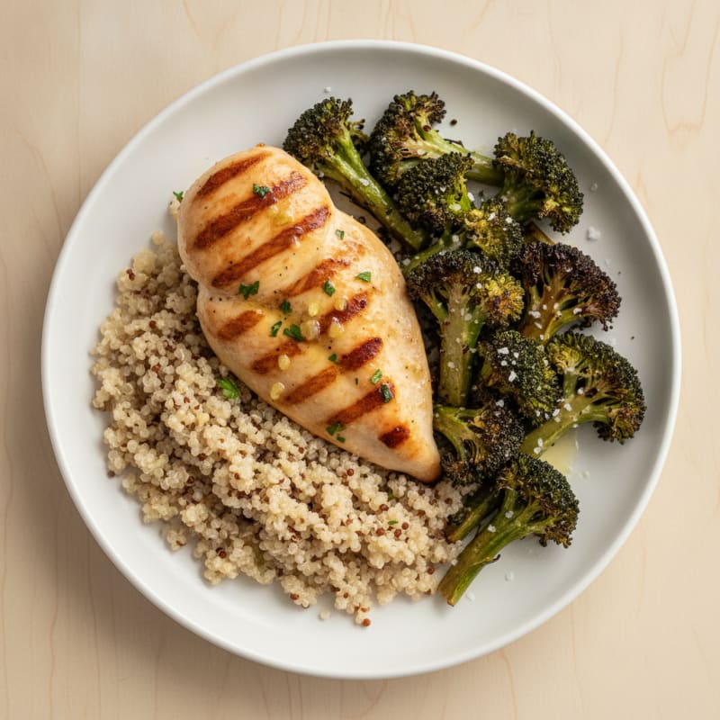 Grilled Chicken Breast with Quinoa and Roasted Broccoli