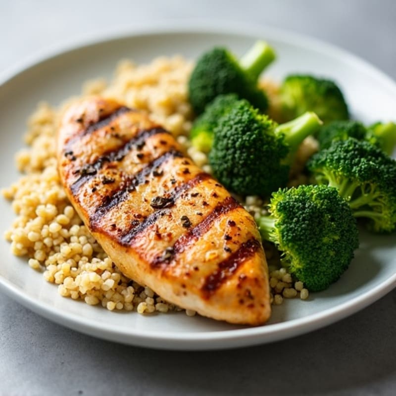 Grilled Chicken Breast with Roasted Broccoli and Quinoa