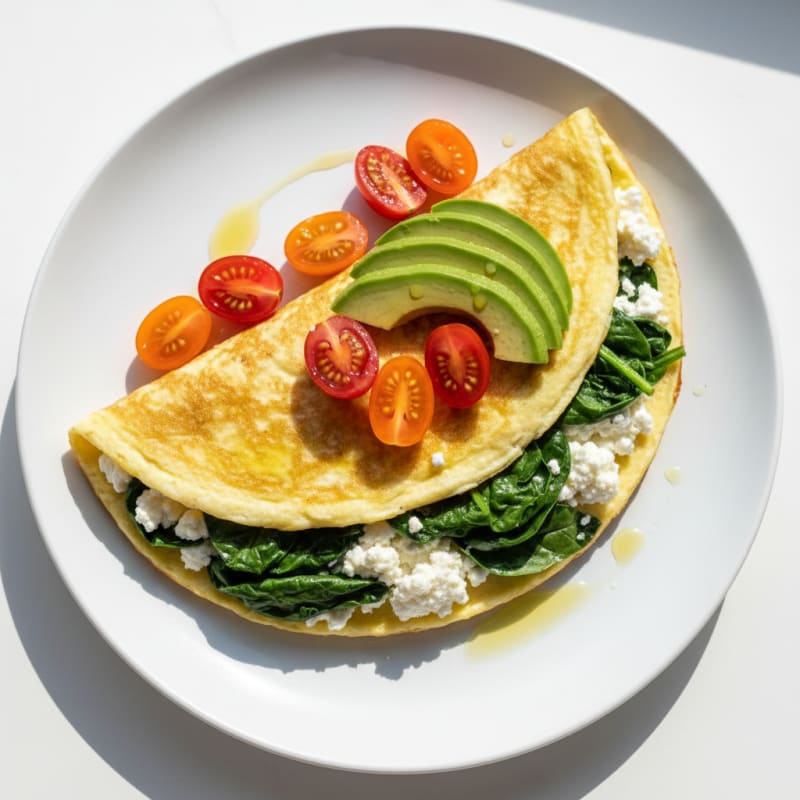 Egg White Spinach Omelette with Cottage Cheese and Fresh Tomatoes