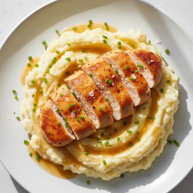 Buttery Garlic Mashed Potatoes with Pan-Seared Chicken