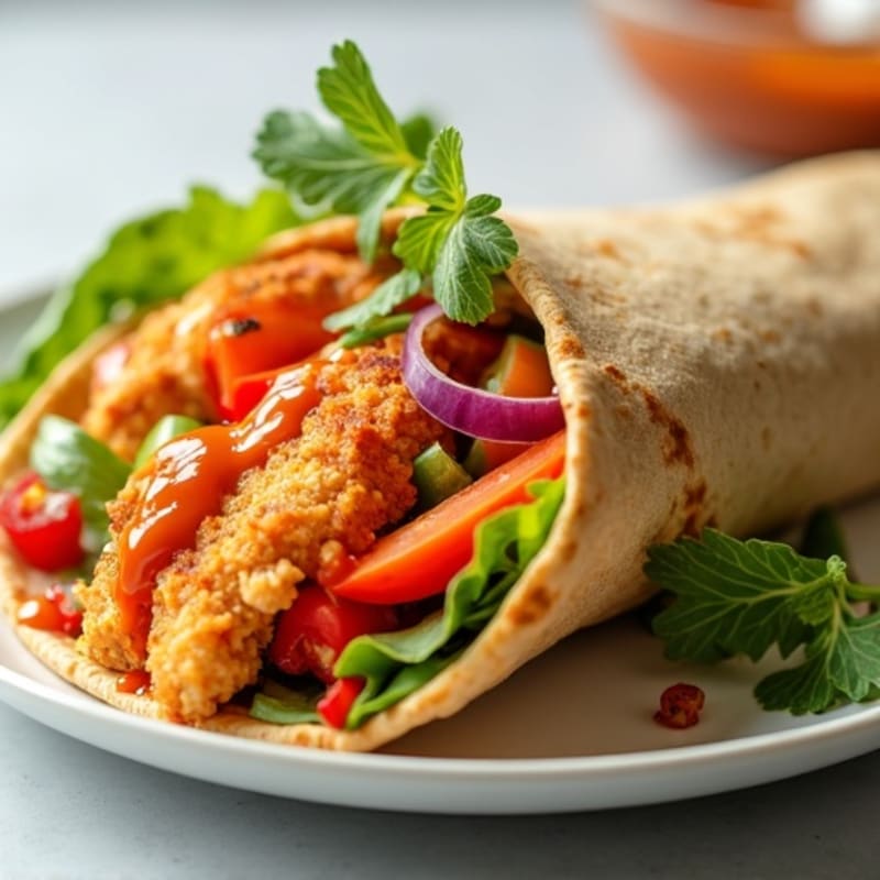 Crispy Buffalo Chicken Wrap with Fresh Vegetables