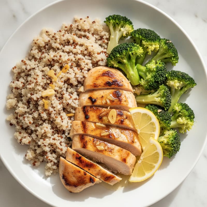 Grilled Chicken Breast with Quinoa and Steamed Broccoli