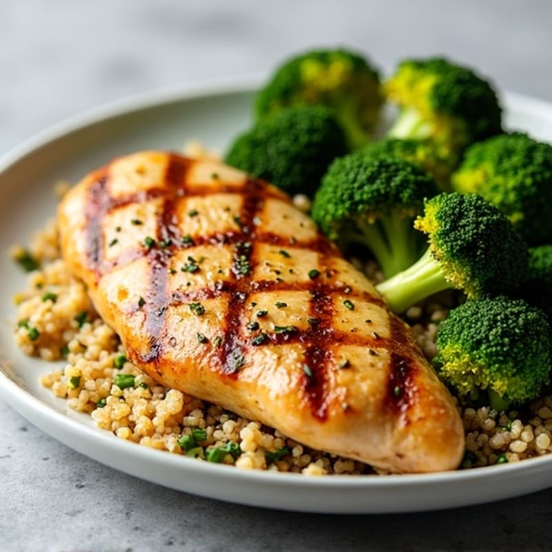 Grilled Chicken Breast with Quinoa and Roasted Broccoli