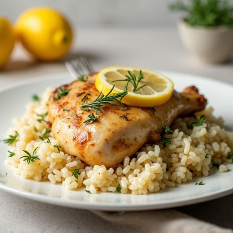 Lemon Herb Roasted Chicken with Fluffy Rice Pilaf