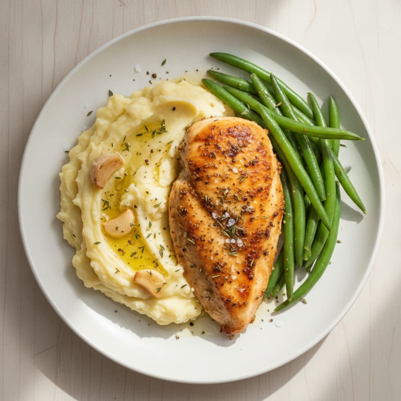 Roasted Garlic Chicken with Velvety Mashed Potatoes