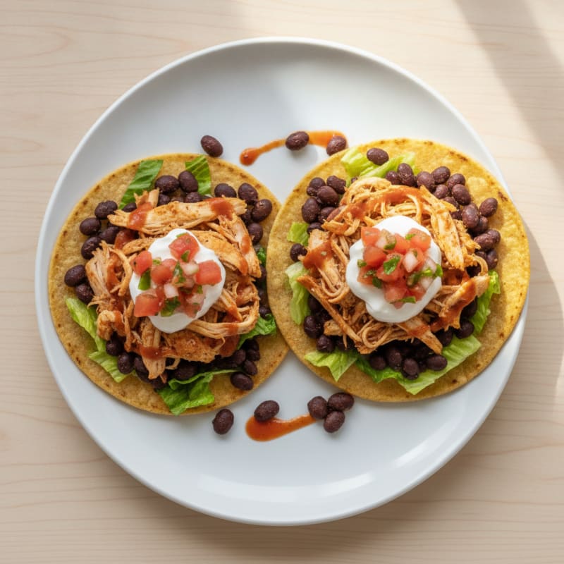 Shredded Chicken and Black Bean Tostadas