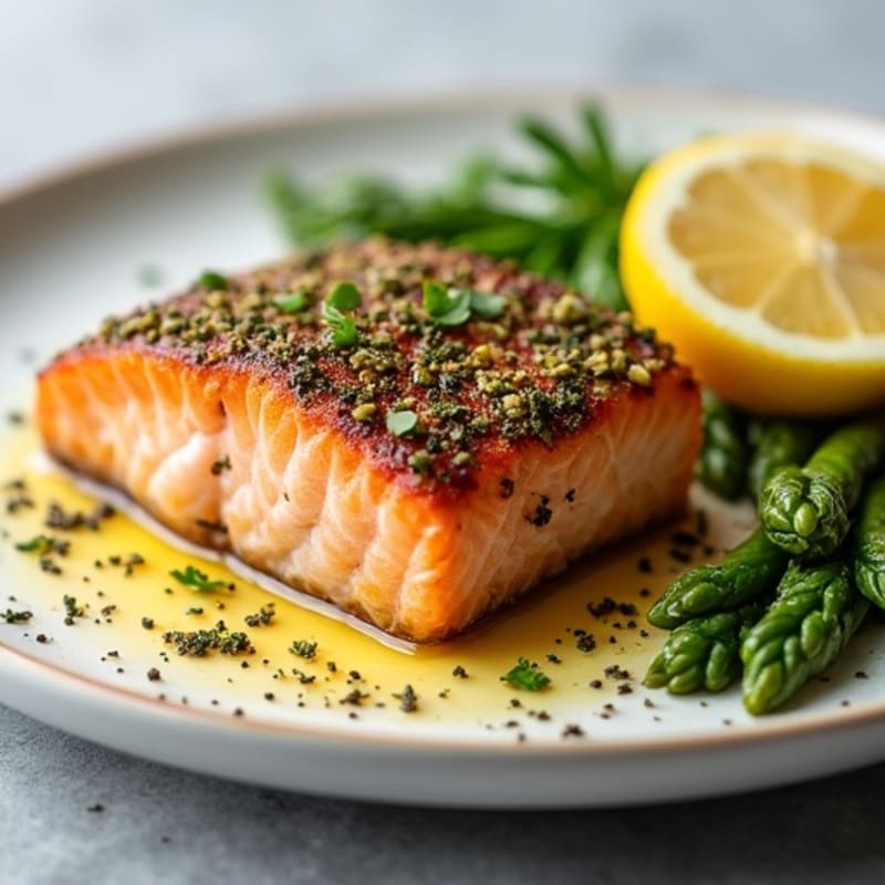 Herb-Crusted Pan Seared Salmon with Lemon