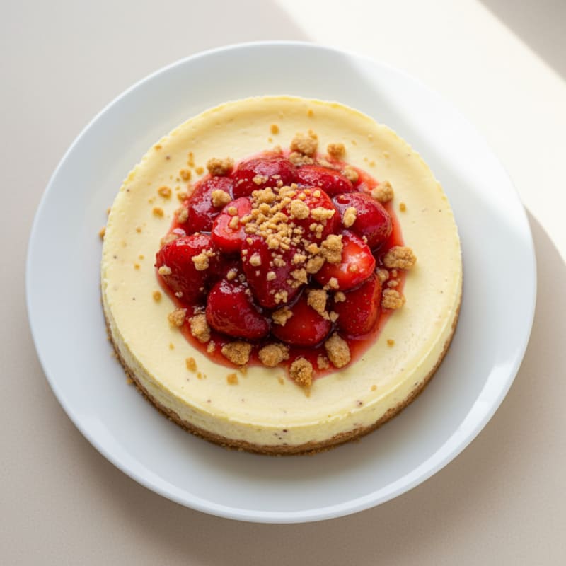 Silky Lemon Protein Cheesecake with Fresh Strawberry Compote