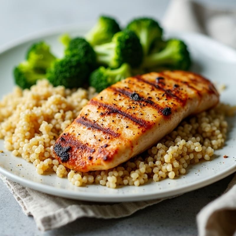 Grilled Chicken Breast with Quinoa and Steamed Broccoli
